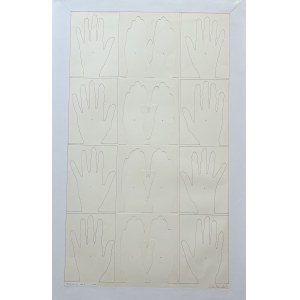 Maria Michałowska, Ślady a,b,c,d rys.2, rysunek piórkiem, relief na kartonie, 86x51 cm, 1972