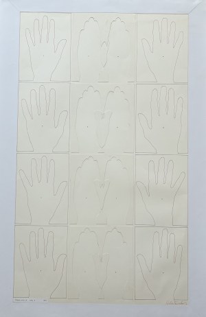 Maria Michałowska, Traces a,b,c,d fig.2, pen drawing, relief on cardboard, 86x51 cm, 1972