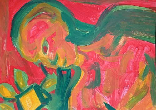 Marcin Rupiewicz, Kto mieszka w polu, akryl na papierze, 30x42 cm, 2022