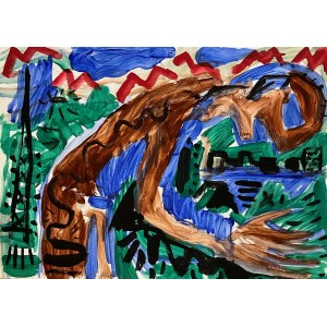 Zdzisław Nitka, Mężczyzna pochyla się, akryl na papierze 70x50 cm, 2005
