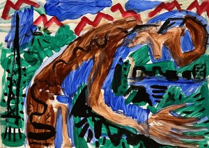 Zdzislaw Nitka, Man leans over, acrylic on paper 70x50 cm, 2005