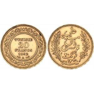 Tunisia 20 Francs 1892 A AH 1309