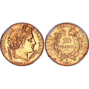 France 20 Francs 1851 A NGC MS63