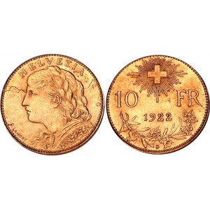 Switzerland 10 Francs 1922 B NGC MS64