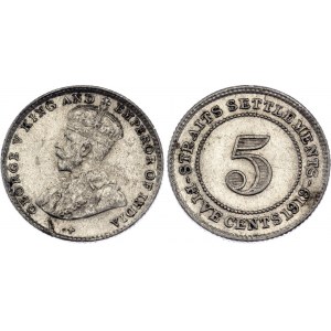 Straits Settlements 5 Cents 1919 Planchet Flaw Error
