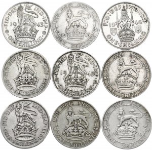 Great Britain 9 x 1 Shilling 1910 - 1946