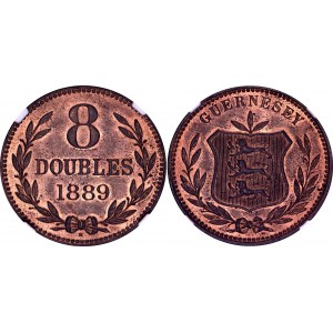 Guernsey 8 Doubles 1889 H NGC MS63 RB