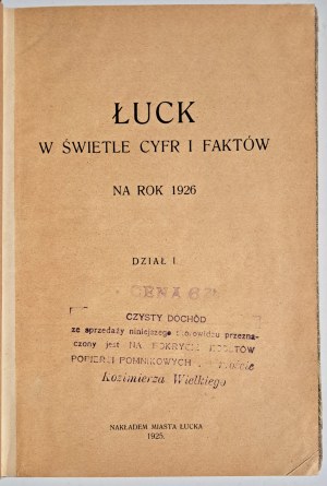 Łuck w świetle cyfr i faktów na rok 1926, Nakładem Miasta Łucka 1925
