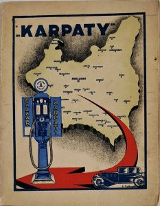 Autokarte von Polen 1 : 2 000 000 zusammen mit einem Verzeichnis der Tankstellen der Firma 'Karpaty' Nakł. Karpaty Sp. z o.o., Lwów [1933].