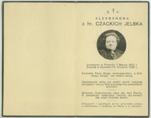 zesnulá Aleksandra rozená hr. Czacki JELSKA +29. prosince 1928 v Szumsku, prosba o modlitby na úmysl zemřelého.