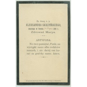 Zosnulý Aleksander SKRZYŃSKI + 24. augusta 1890 v Paríži, prosba o modlitby za zosnulého