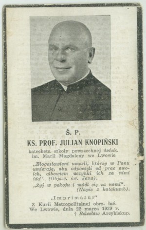 Rev. Prof. Julian KNOPIŃSKI + febbraio 1939 Lviv, stampa commemorativa