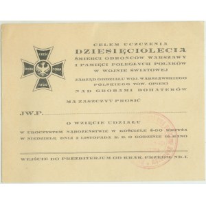 To commemorate the TEN YEARS of the death of the Defenders of Warsaw.... Invitation to participate in the solemn service