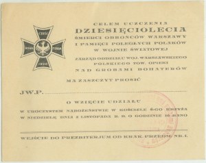 To commemorate the TEN YEARS of the death of the Defenders of Warsaw.... Invitation to participate in the solemn service