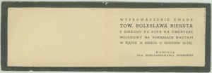 Tow. Bolesław BIERUT +12 marca 1956 w Moskwie, zawiadomienie o wyprowadzeniu zwłok z Gmachu KC na Cmentarz Wojskowy na Powązkach