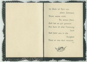 Condolence card, 17x12 cm, cover: plastic, interior: paper, Germany early 20th century.