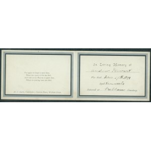 Andrew Steward +17 December 1899, infant burial notice,23.2x7.7 cm, cardboard, chromolithography, silvering, 19th century England.