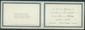 Andrew Steward +17. decembra 1899, oznámenie o pohrebe dieťaťa, 23,2x7,7 cm, kartón, chromolitografia, postriebrenie, 19. storočie, Anglicko.