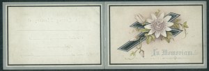 Andrew Steward +17 décembre 1899, avis de sépulture de nourrisson, 23,2x7,7 cm, carton, chromolithographie, argenture, Angleterre, 19e siècle.