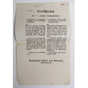 [Galizien] 1848, Rundschreiben über die Befreiung von Wagen mit Leichen von der Maut.