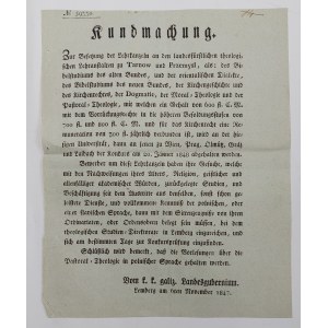 [Galícia] 1847, Oznámenie o kandidátoch na lektorov na školách v Tarnówe a Przemyśli