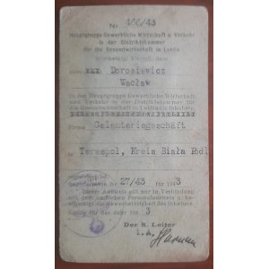 Zezwolenie na handel galanterią wydane na nazwisko Dorosiewicz Wacław Terespol.