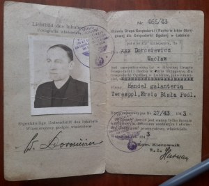 Erlaubnis zum Handel mit Kurzwaren, ausgestellt auf den Namen Dorosiewicz Waclaw Terespol.