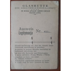 Ausweis Legitymacja nr 400 na nazwisko Niewęgłowski Bronisław
