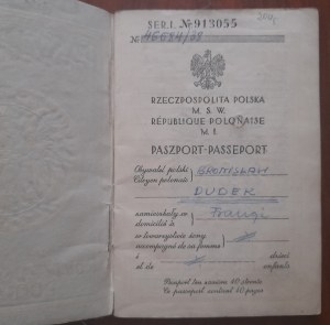 République de Pologne.Passeport au nom de Dudek Bronisław
