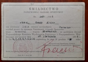 Certificat d'insigne sportif d'État n° 3027 /1935.