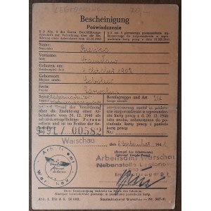Certificate of the labor office in the name of Bieńko Stanislaw