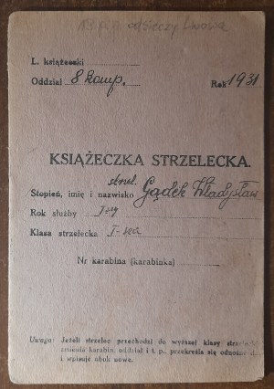 Shooting booklet in the name of Gądek Władysław for the year 1931.