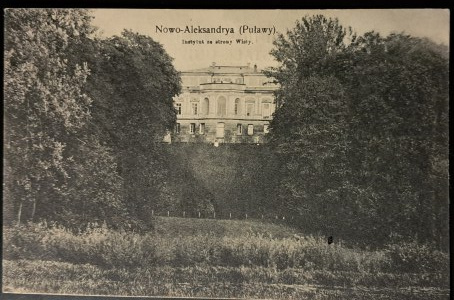 Pulawy - Novo-Alexandria. Institute from the side of the Vistula River. Published by A.B. Klajnberg Bookstore, Pulawy