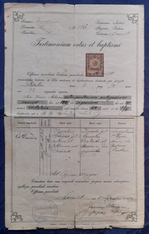 Łańcut.Baptismal certificate from 1889.