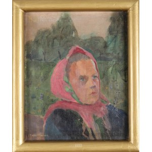 Jerzy KARSZNIEWICZ (1878-1945), Dievča v šále na pozadí krajiny.