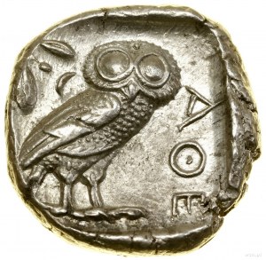 Tétradrachme, (v. 454-404 av. J.-C.), Athènes ; Av : Tête d'Athéna....