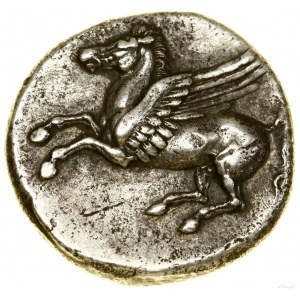 Stater, (asi 344-317 př. n. l.); Av: hlava Athény v přilbě s korunou a...