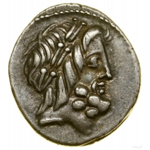 Denier, (78 av. J.-C.), Rome ; Av : tête de Jupiter avec diadème en p...