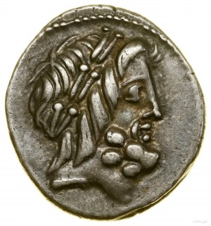 Denier, (78 av. J.-C.), Rome ; Av : tête de Jupiter avec diadème en p...