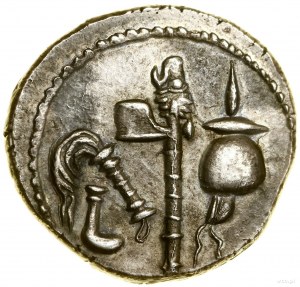 Denár, (49-48 př. n. l.), putovní vojenská mincovna; Av: Slon...