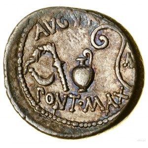 Denár, (46 př. n. l.), raženo v Africe (Utica?); Av: hlava C...