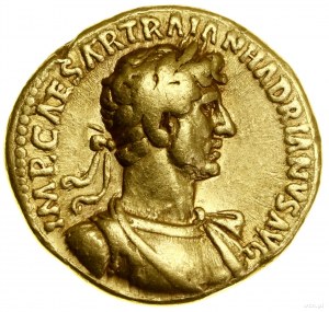 Aureus, (118), Rzym; Aw: Popiersie cesarza w wieńcu lau...