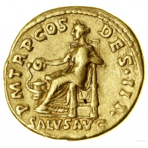 Aureus, (118), Roma; Av: Busto dell'imperatore con corona di alloro....