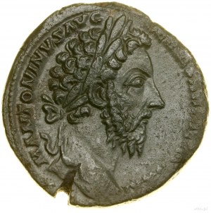 Sesterc, (176-177), Řím; Av: hlava císaře ve věnci a...