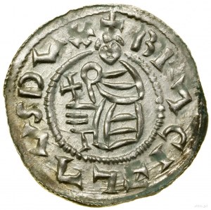 Denario, Praga; Av: Busto di principe di fronte, con in mano...