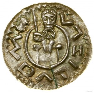 Denier, (avant 1085), Prague ; Av : personnage assis avec une lance...