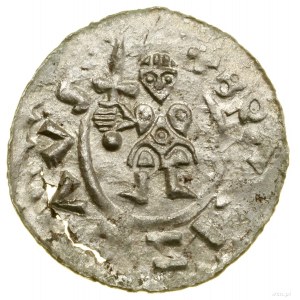 Denar, (1092-1100), Podivín nebo Brno; Av: Stojící postava...