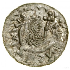 Denar, (1092-1100), Podivín alebo Brno; Av: Stojaca postava...