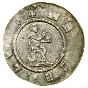 Denarius, (1100-1107); Av: Figure seated facing, three...
