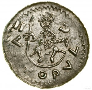 Denar; Av: A figure seated in front, holding a spear....